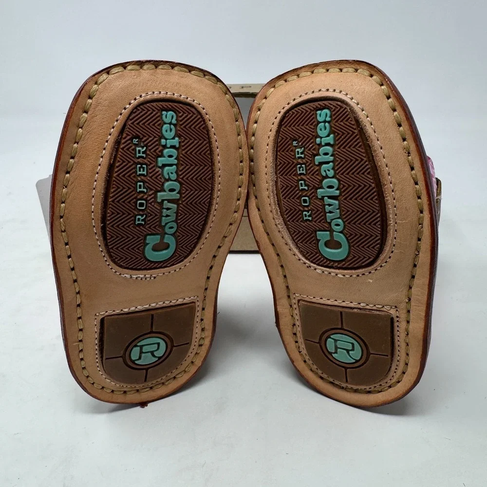 Roper Infant‎ Girls Cowbabies Aztec Leather Cowboy Boots Pink Size 2